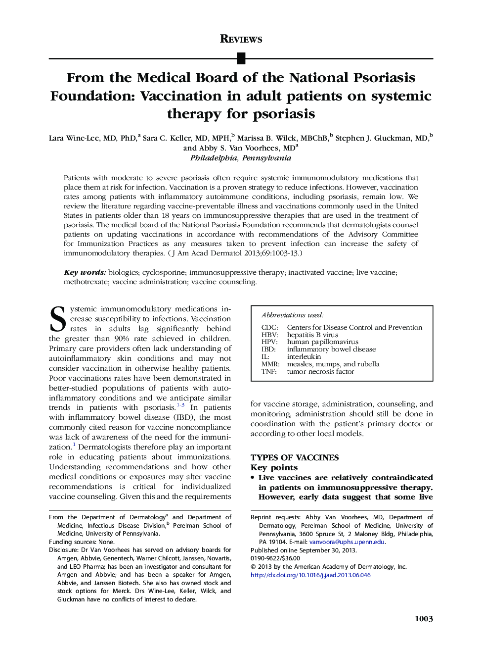 From the Medical Board of the National Psoriasis Foundation: Vaccination in adult patients on systemic therapy for psoriasis 
