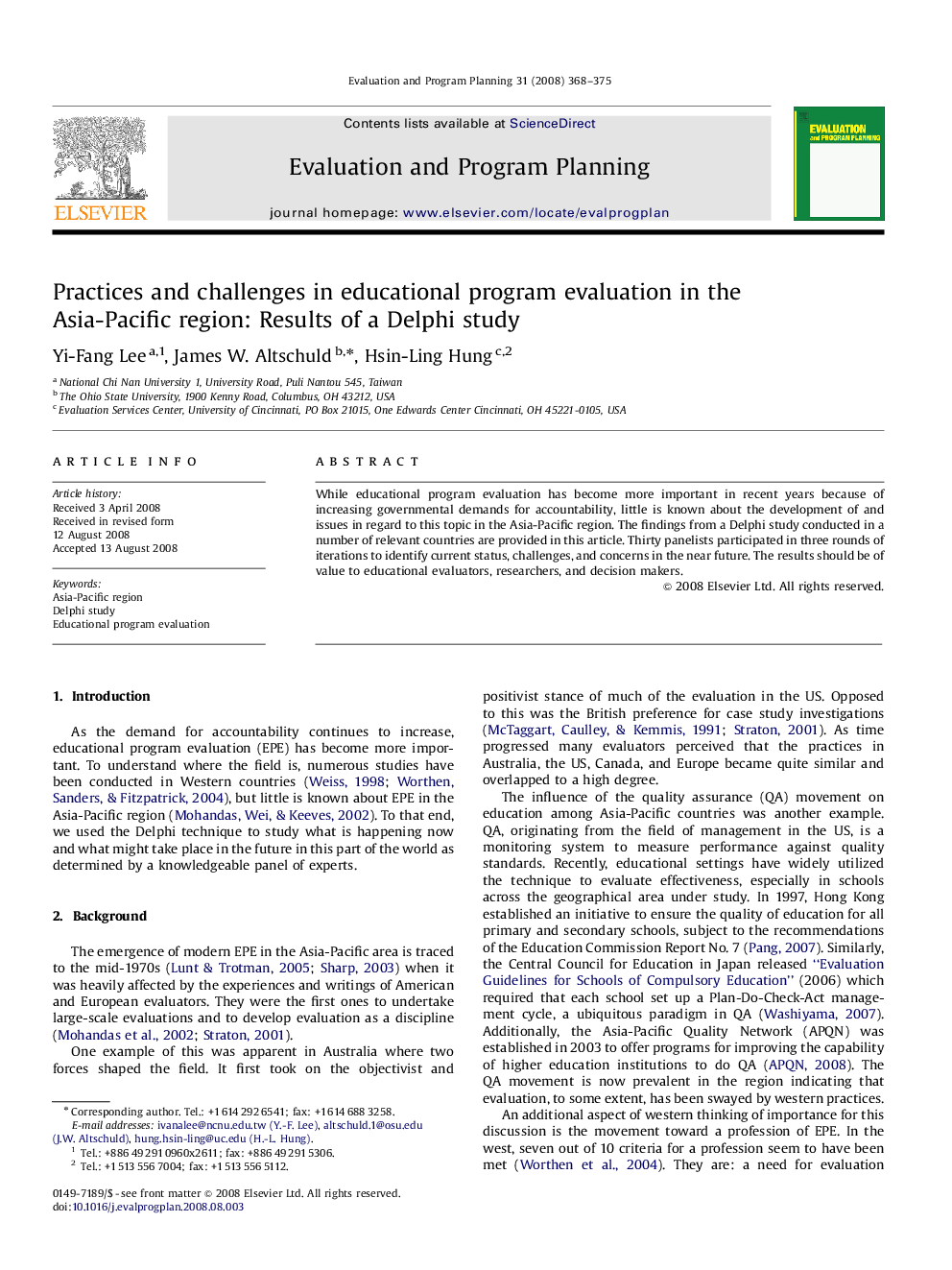 Practices and challenges in educational program evaluation in the Asia-Pacific region: Results of a Delphi study