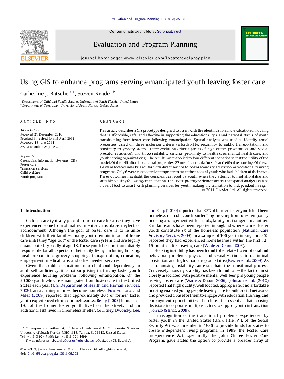 Using GIS to enhance programs serving emancipated youth leaving foster care