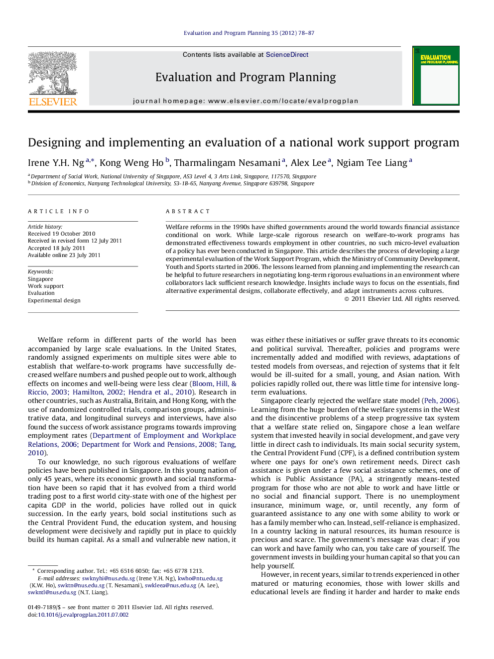 Designing and implementing an evaluation of a national work support program