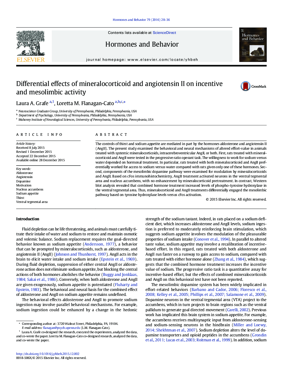 اثر متفاوت مینرالوکورتیکوئیدها و آنژیوتانسین II بر انگیزه و فعالیت مزولیمبیک