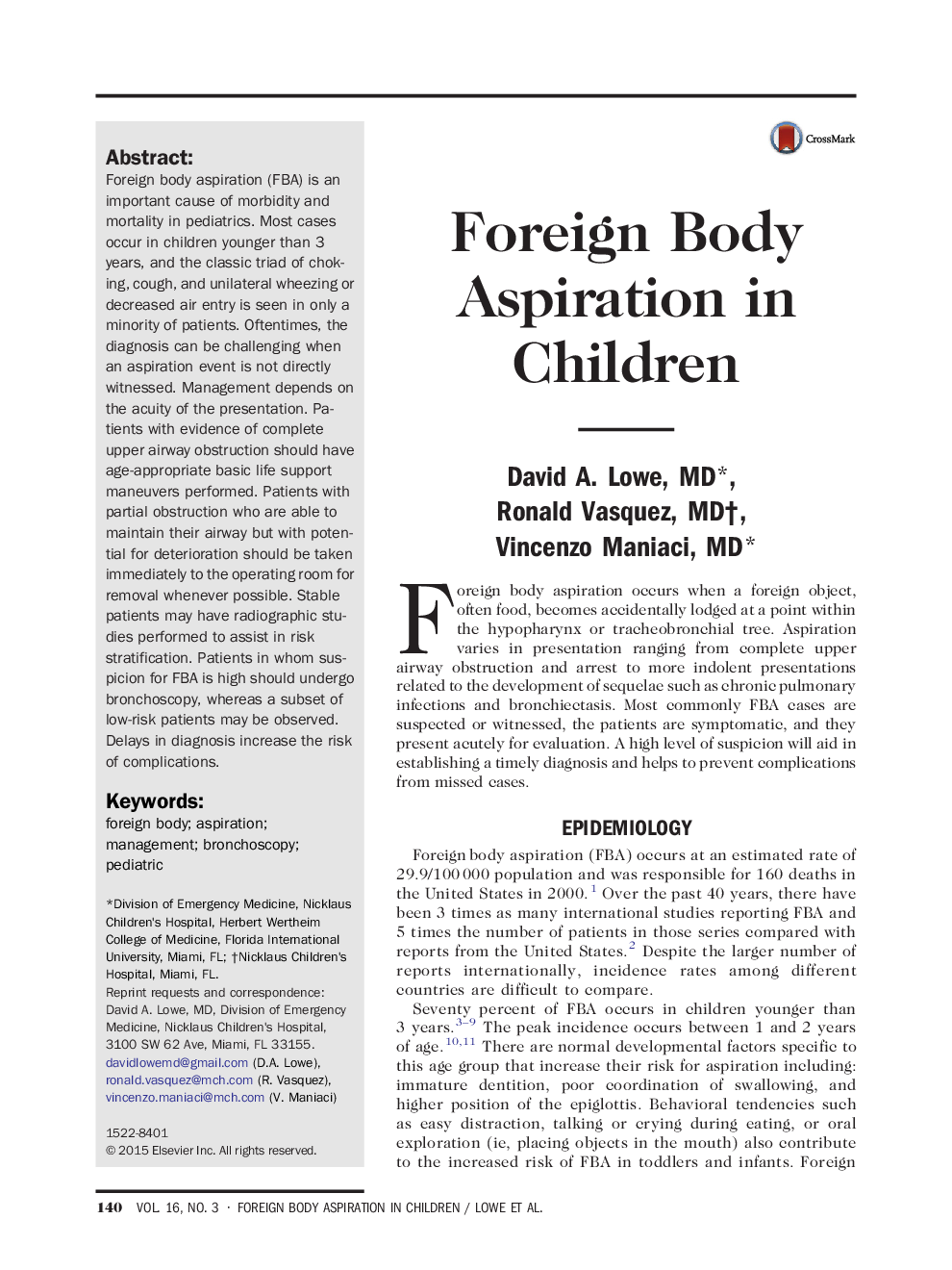 آسپیراسیون جسم خارجی در کودکان
