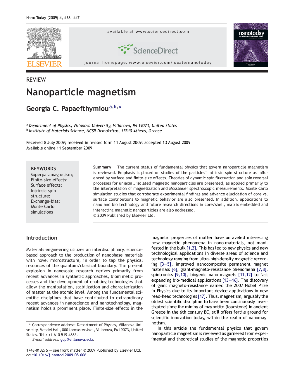 Nanoparticle magnetism