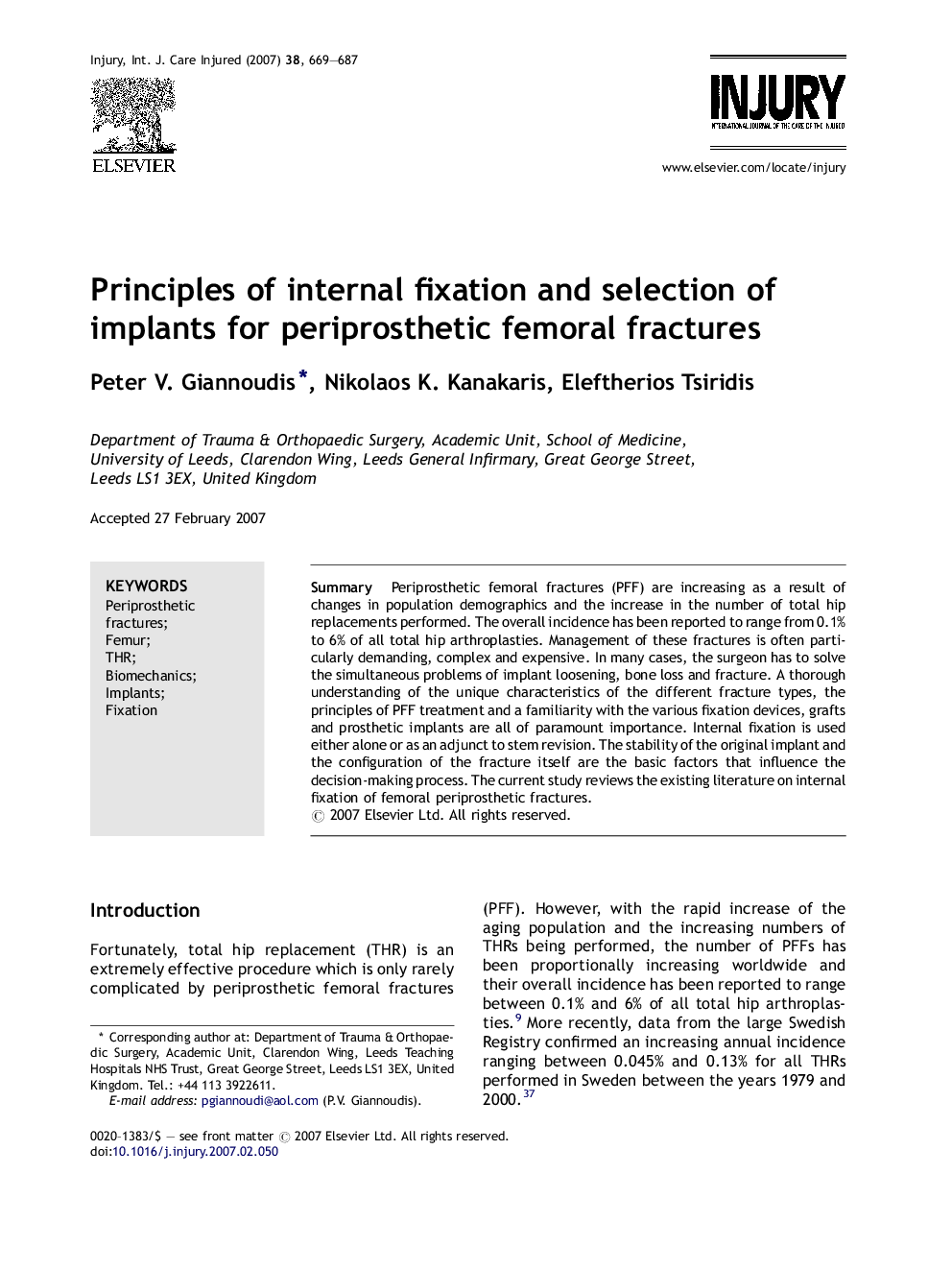 Principles of internal fixation and selection of implants for periprosthetic femoral fractures