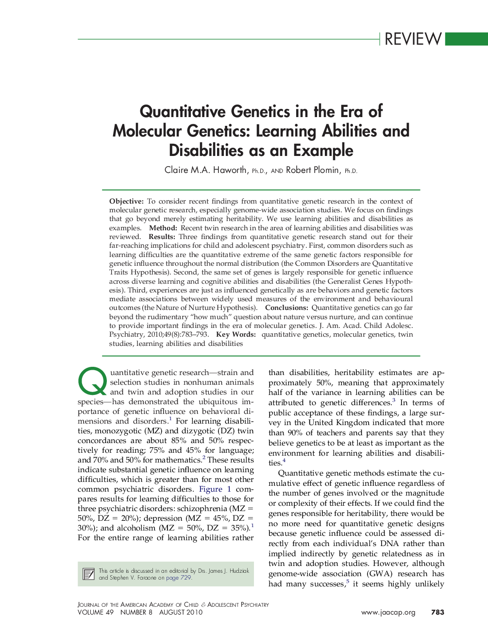 Quantitative Genetics in the Era of Molecular Genetics: Learning Abilities and Disabilities as an Example 