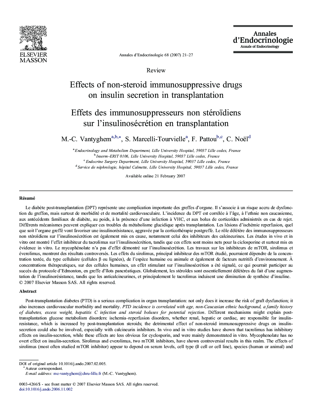 Effects of non-steroid immunosuppressive drugs on insulin secretion in transplantation
