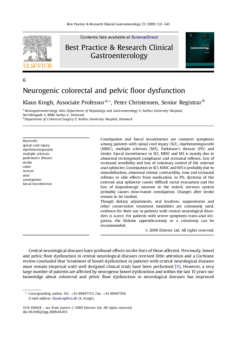 Neurogenic colorectal and pelvic floor dysfunction