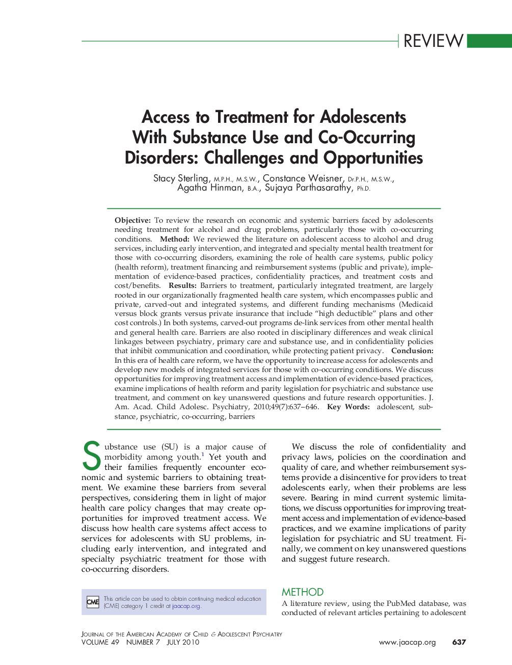 Access to Treatment for Adolescents With Substance Use and Co-Occurring Disorders: Challenges and Opportunities 