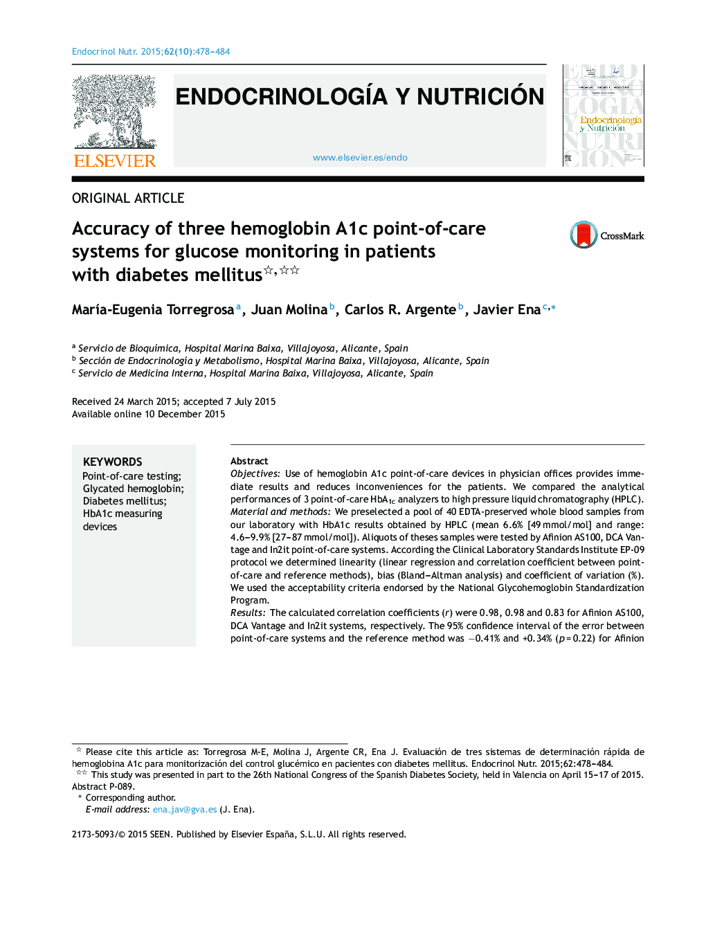 Accuracy of three hemoglobin A1c point-of-care systems for glucose monitoring in patients with diabetes mellitus 