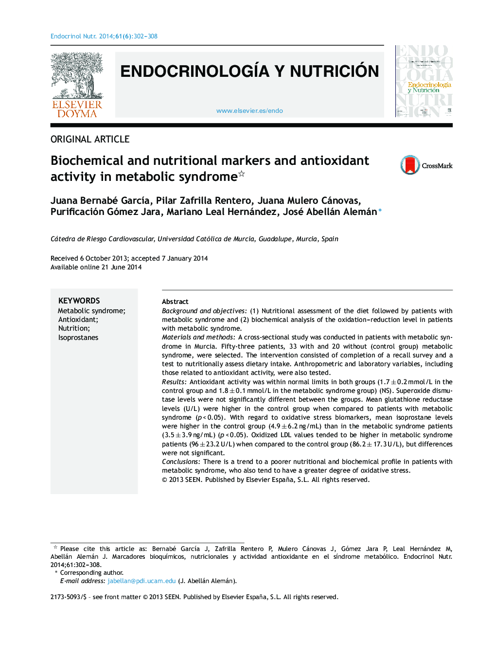 نشانگرهای بیوشیمیایی و تغذیه و فعالیت آنتی اکسیدانی در سندرم متابولیک 