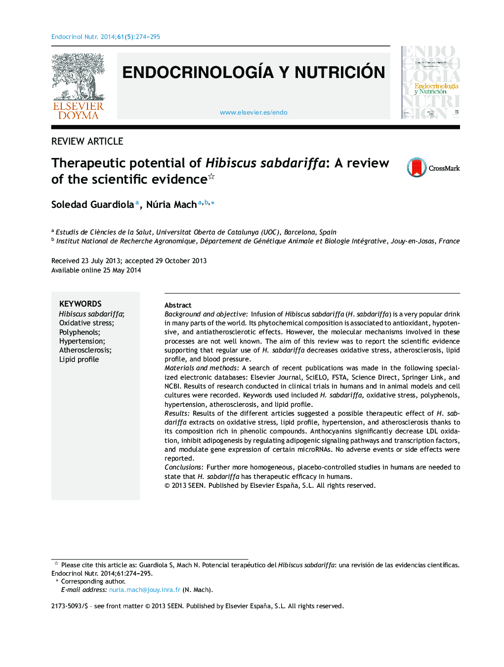 Therapeutic potential of Hibiscus sabdariffa: A review of the scientific evidence 