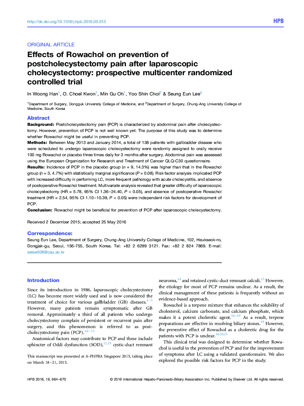 Effects of Rowachol on prevention of postcholecystectomy pain after laparoscopic cholecystectomy: prospective multicenter randomized controlled trial