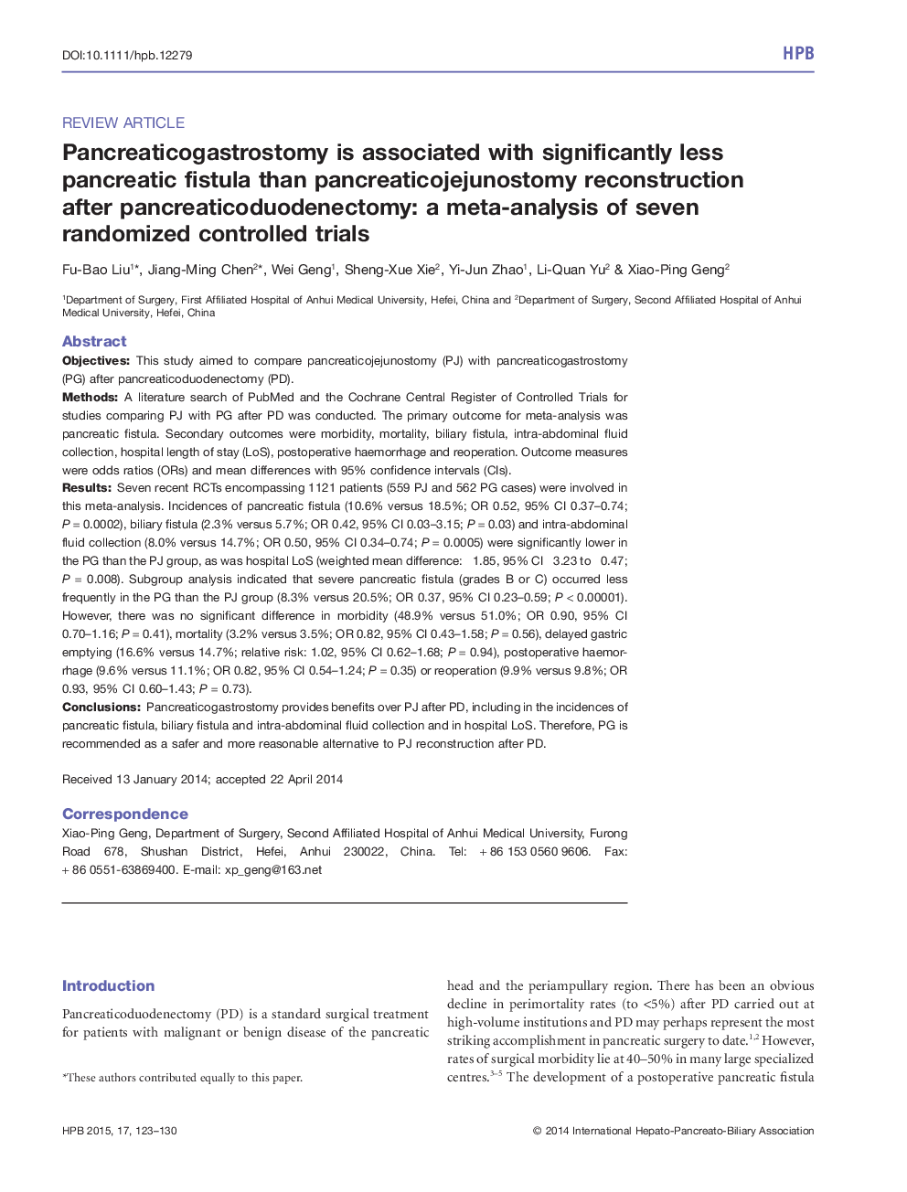 پانکرایتاکتواستومی با فیستول پانکراس قابل ملاحظه کمتری نسبت به بازسازی پانکرایتائیونونوستومی پس از پانکراس دیویدونکتومی همراه است: تحلیل متاثر از هفت کارآزمایی تصادفی کنترل شده 