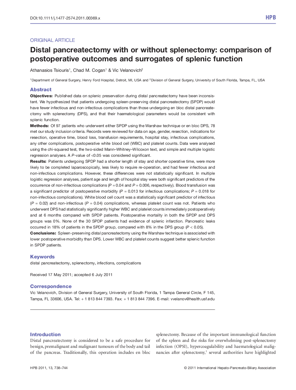 Distal pancreatectomy with or without splenectomy: comparison of postoperative outcomes and surrogates of splenic function