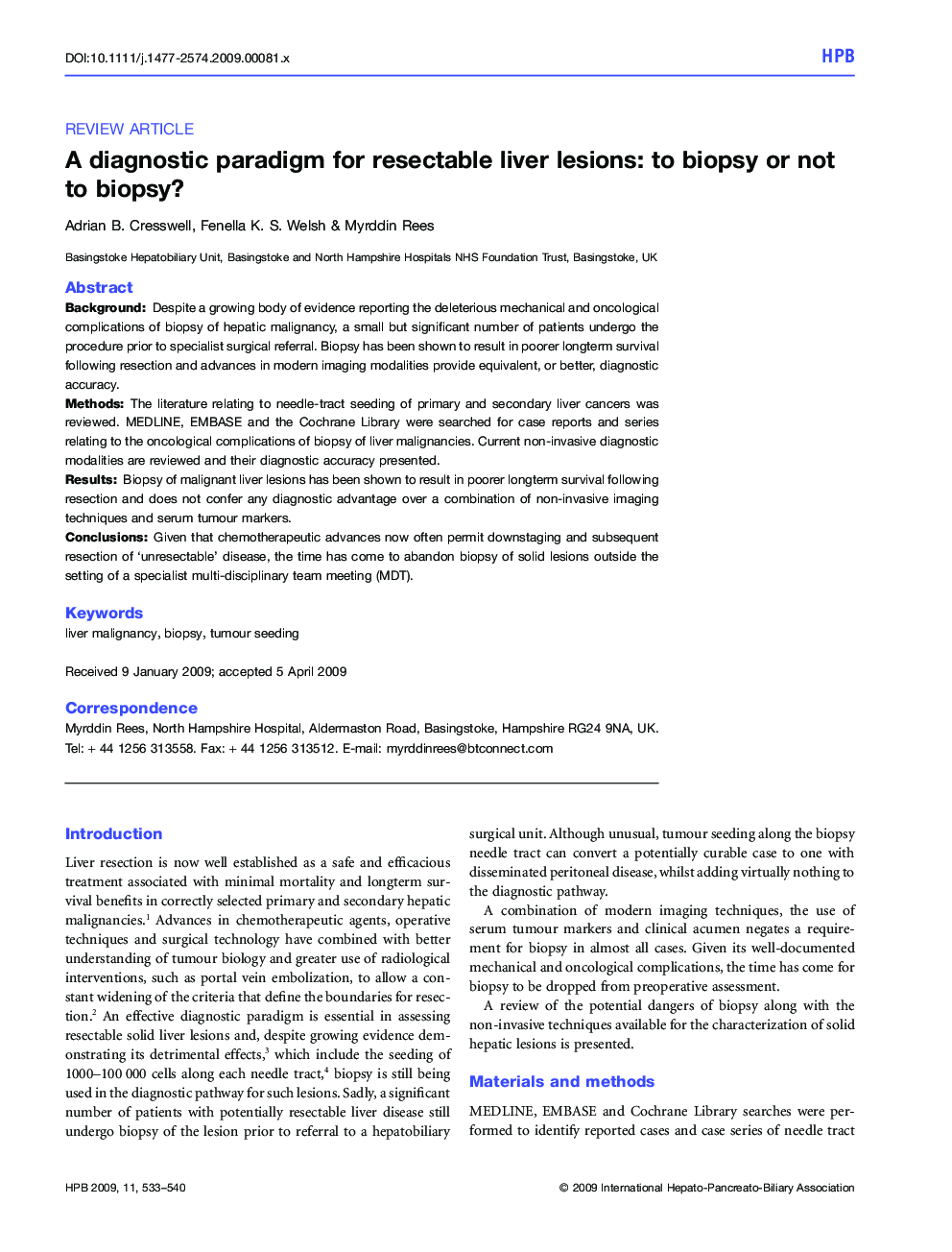 A diagnostic paradigm for resectable liver lesions: to biopsy or not to biopsy?