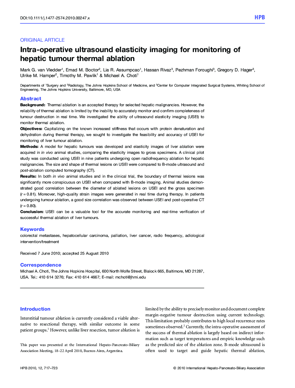 Intra-operative ultrasound elasticity imaging for monitoring of hepatic tumour thermal ablation