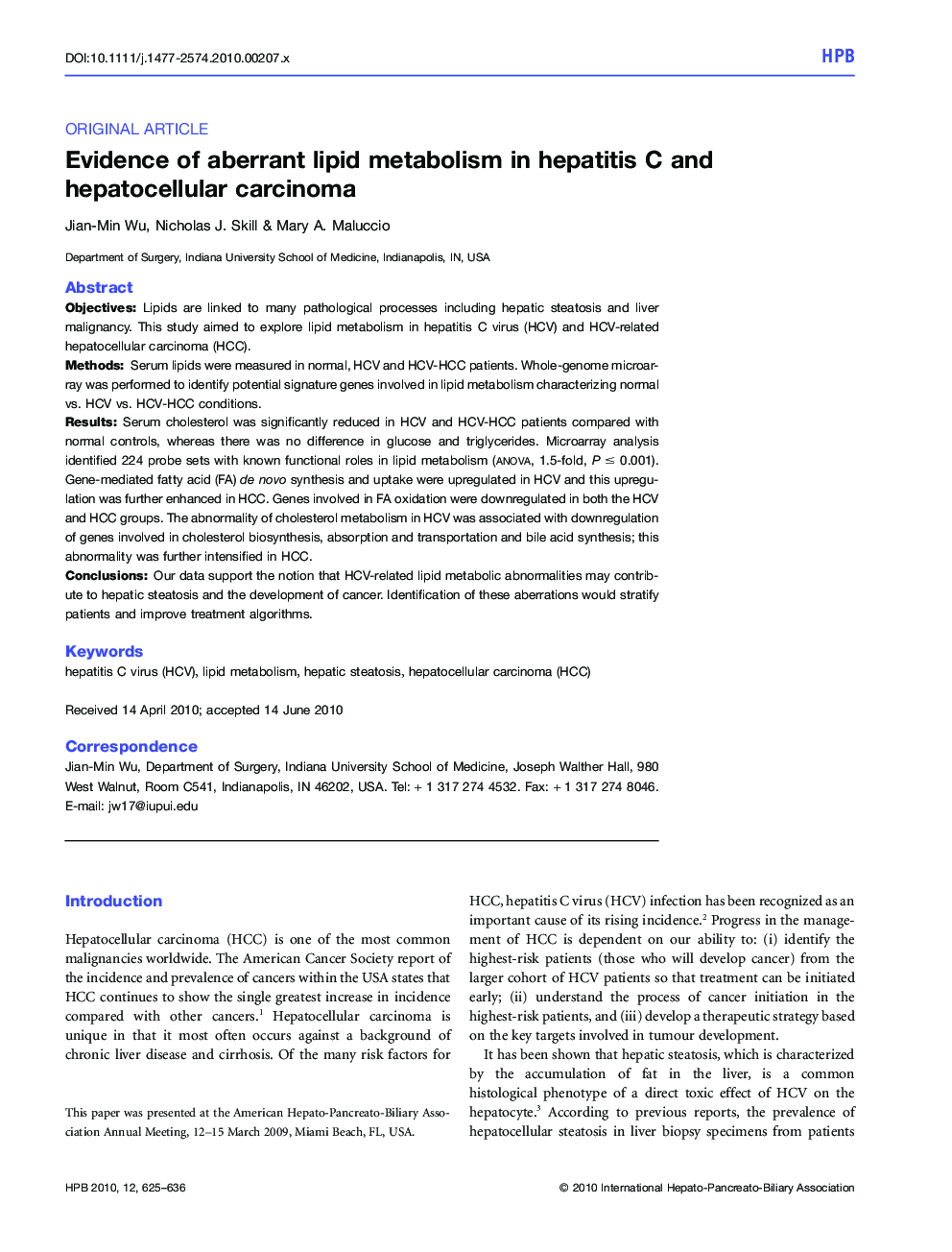Evidence of aberrant lipid metabolism in hepatitis C and hepatocellular carcinoma