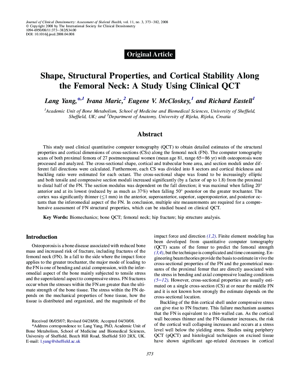Shape, Structural Properties, and Cortical Stability Along the Femoral Neck: A Study Using Clinical QCT