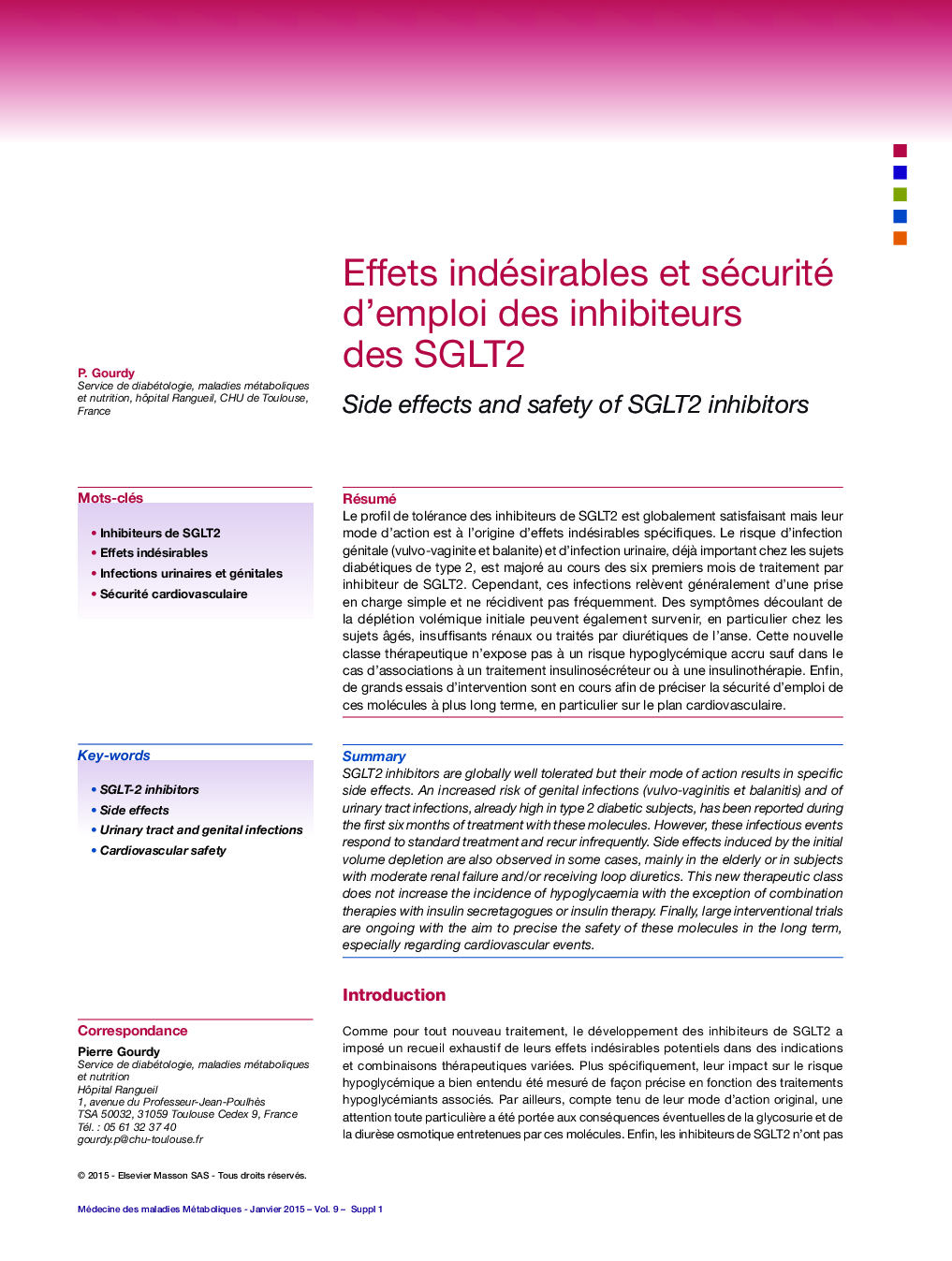 Effets indésirables et sécurité d'emploi des inhibiteurs des SGLT2