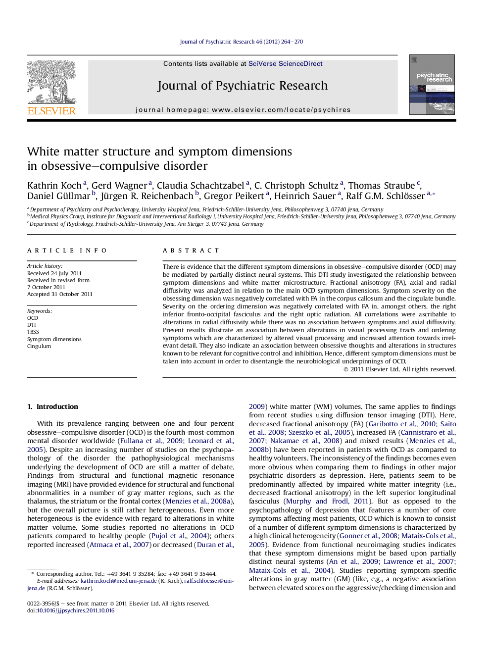 White matter structure and symptom dimensions in obsessive–compulsive disorder