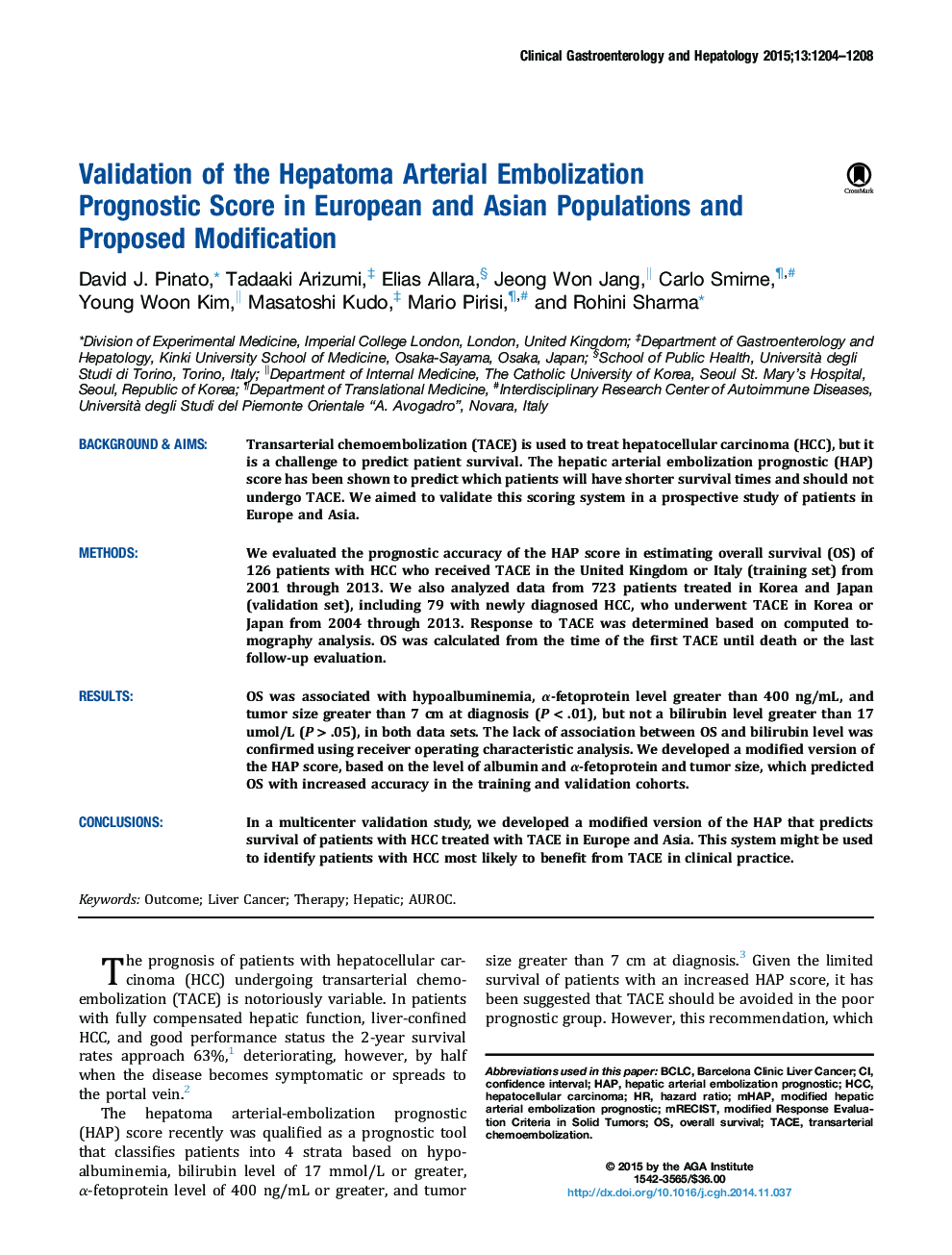 اعتبار سنجی آمبولیزاسیون شریانی هپاتوماتیک، یک پیش بینی در جمعیت اروپائی و آسیایی و اصلاح پیشنهاد شده 