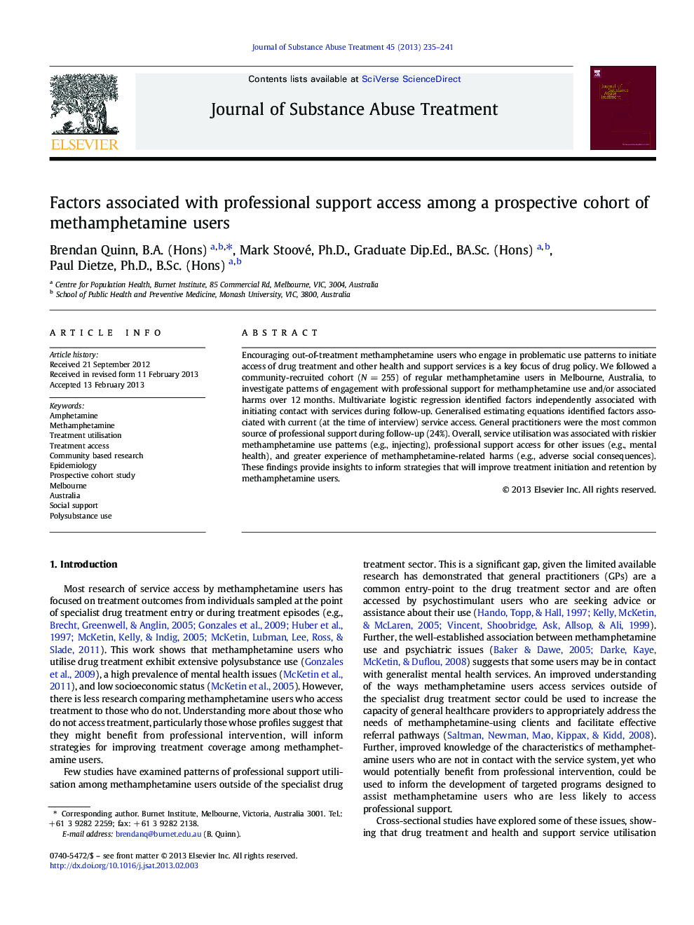 Factors associated with professional support access among a prospective cohort of methamphetamine users
