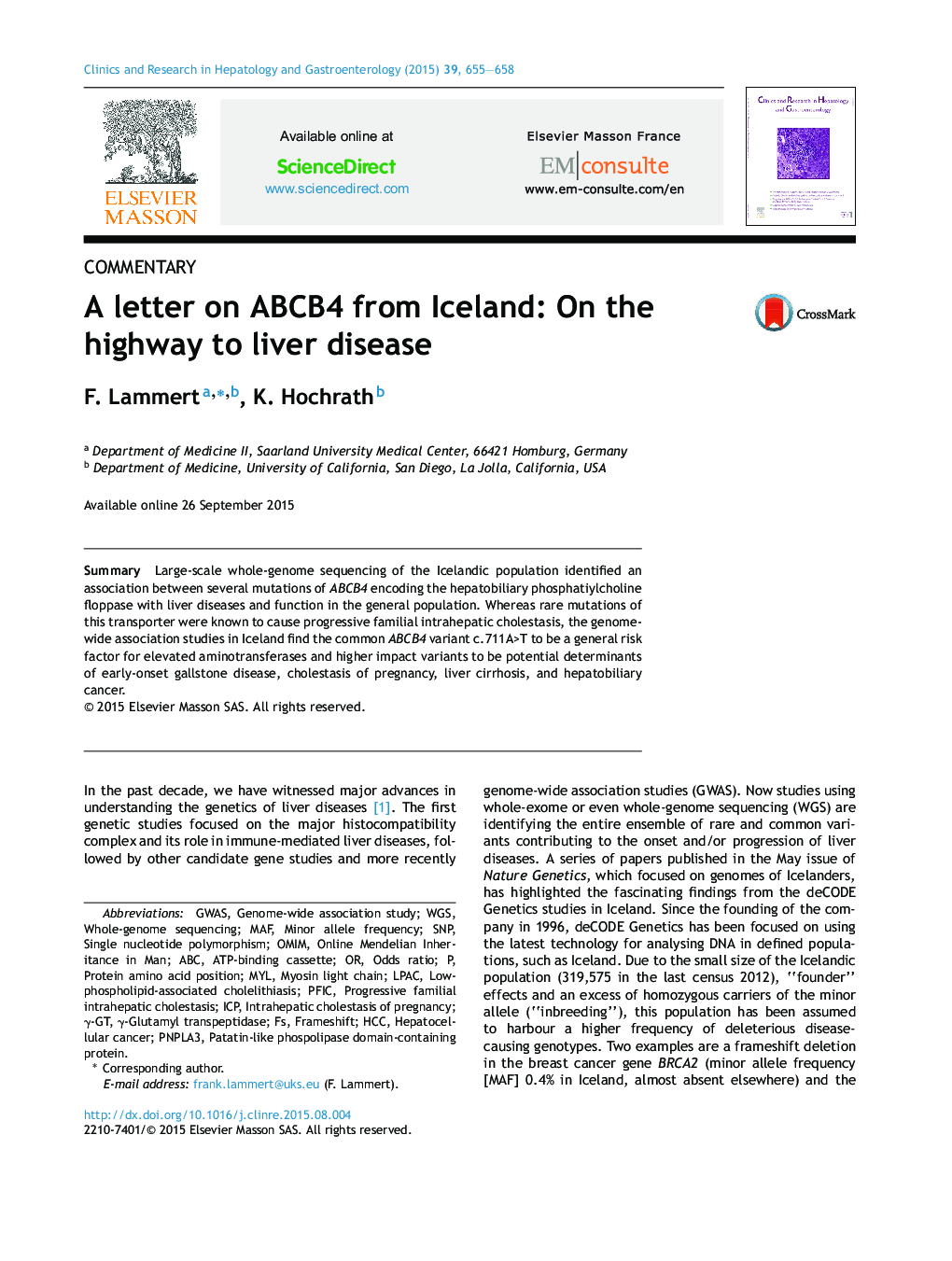 A letter on ABCB4 from Iceland: On the highway to liver disease