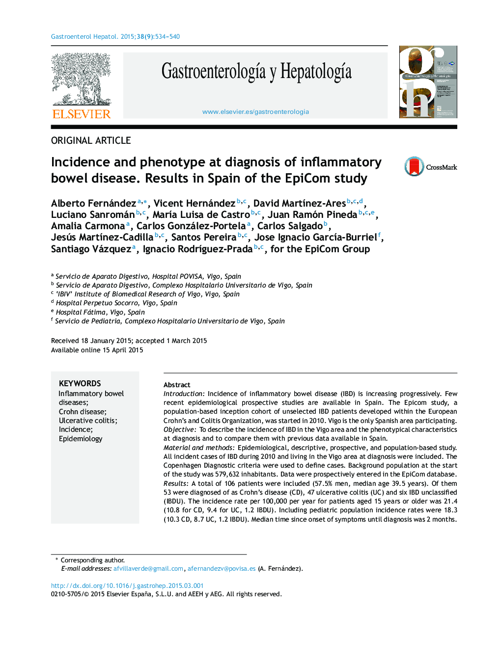 Incidence and phenotype at diagnosis of inflammatory bowel disease. Results in Spain of the EpiCom study