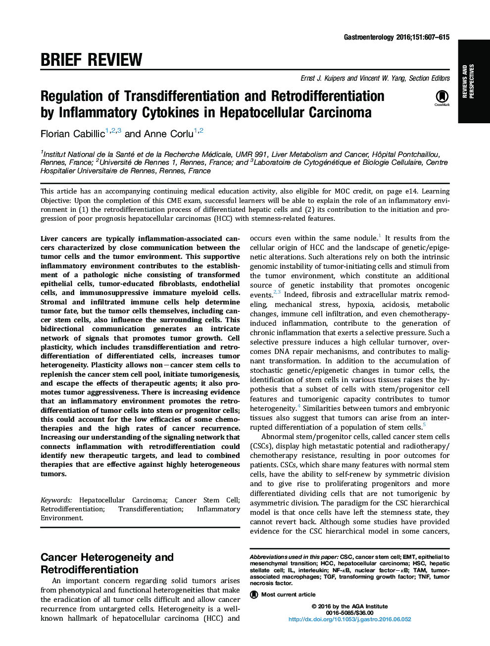 Regulation of Transdifferentiation and Retrodifferentiation by Inflammatory Cytokines in Hepatocellular Carcinoma 