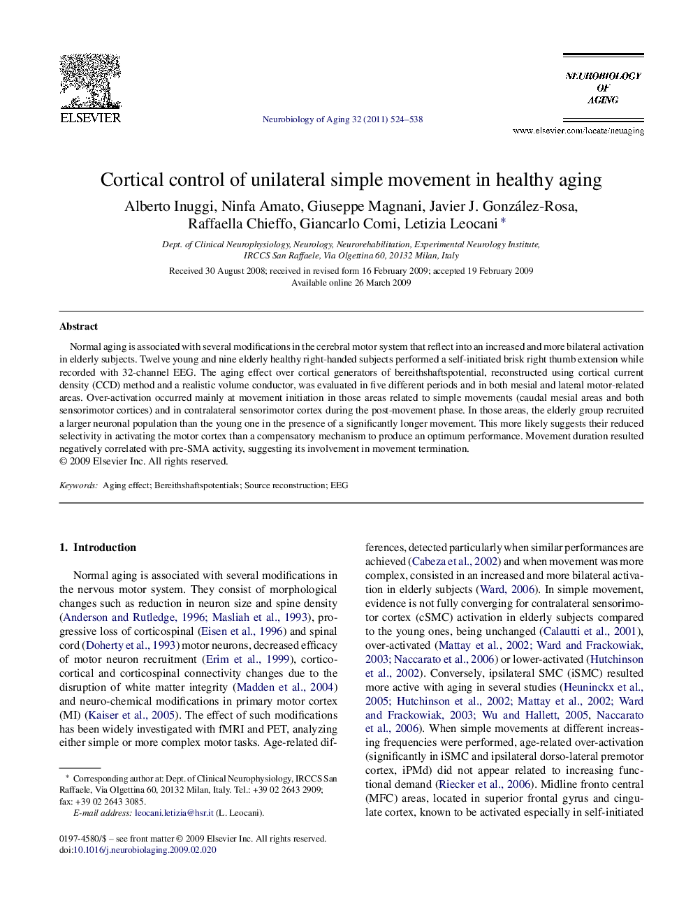 Cortical control of unilateral simple movement in healthy aging