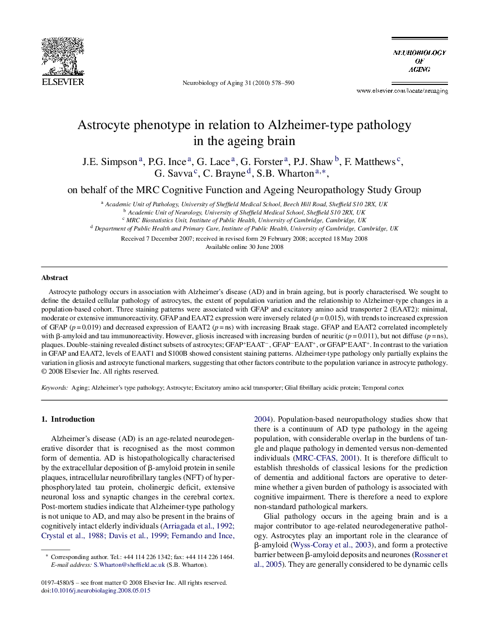 Astrocyte phenotype in relation to Alzheimer-type pathology in the ageing brain