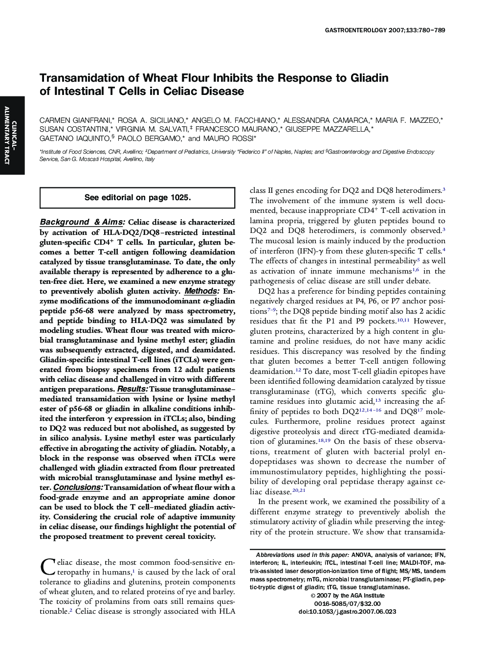 Transamidation of Wheat Flour Inhibits the Response to Gliadin of Intestinal T Cells in Celiac Disease 