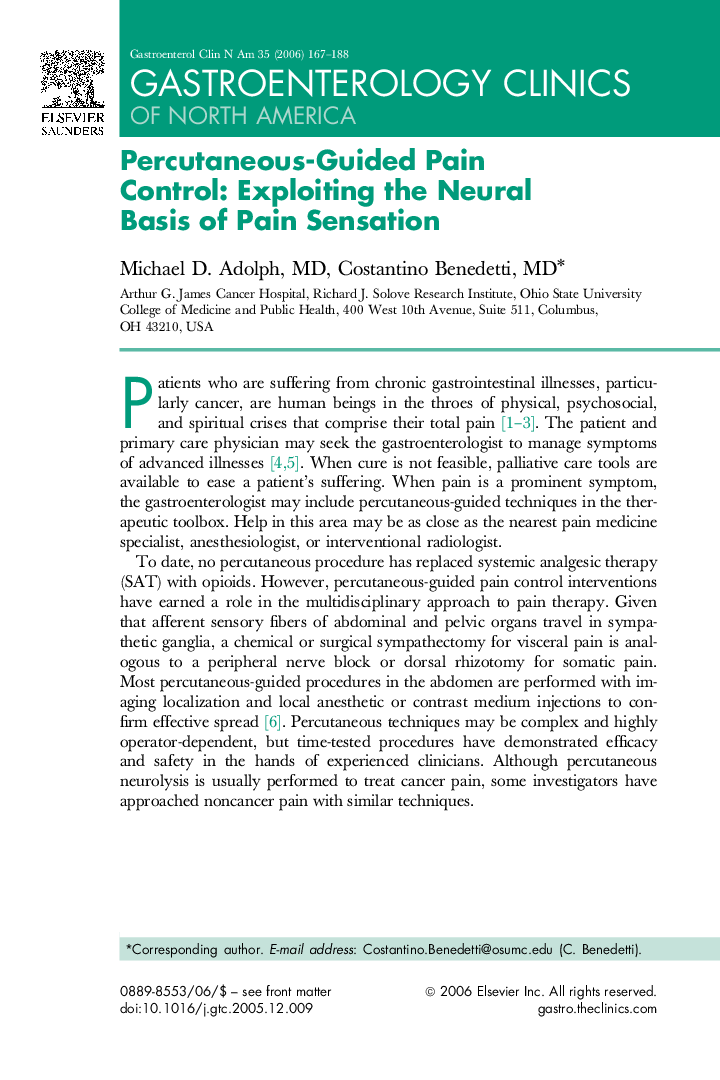 Percutaneous-Guided Pain Control: Exploiting the Neural Basis of Pain Sensation