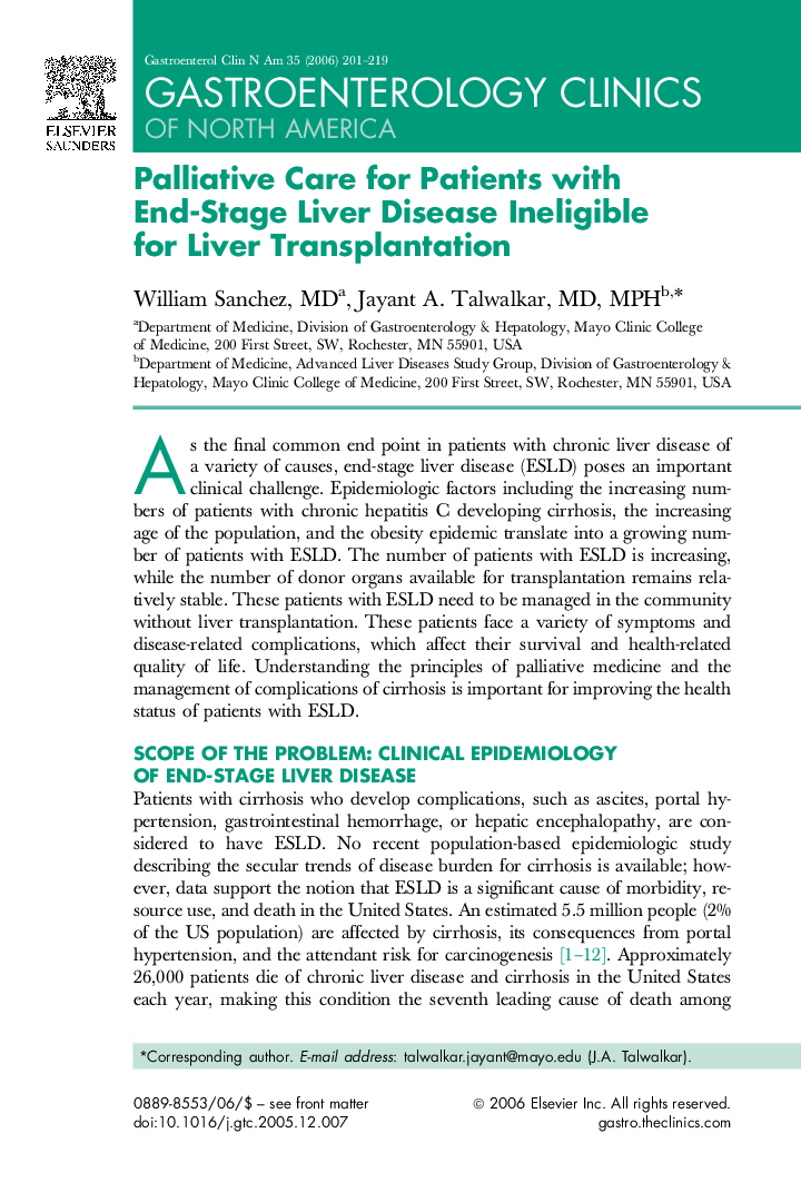 Palliative Care for Patients with End-Stage Liver Disease Ineligible for Liver Transplantation