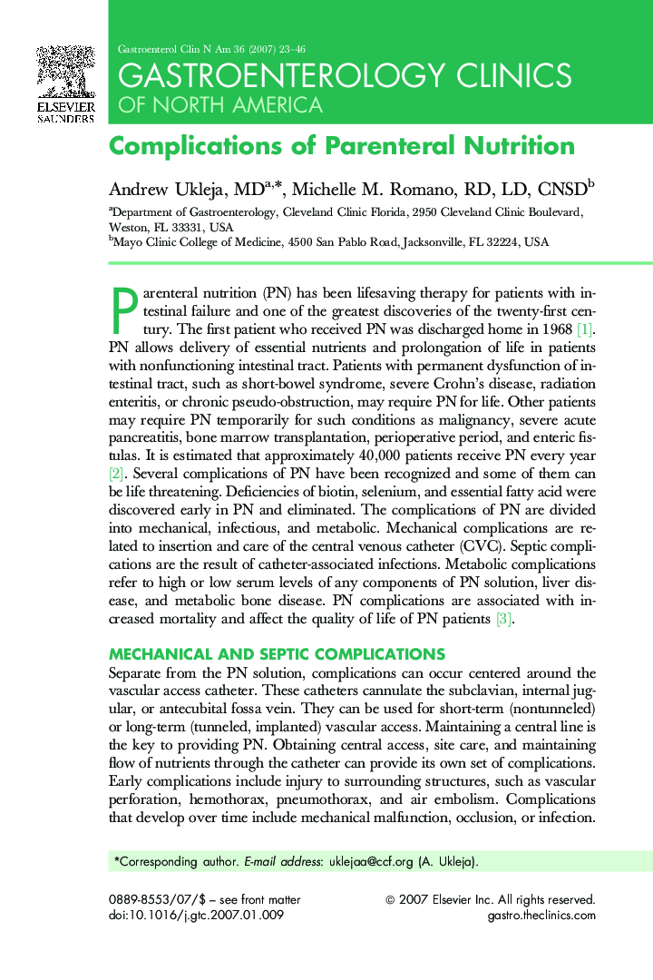 Complications of Parenteral Nutrition