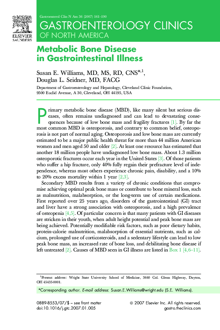 Metabolic Bone Disease in Gastrointestinal Illness