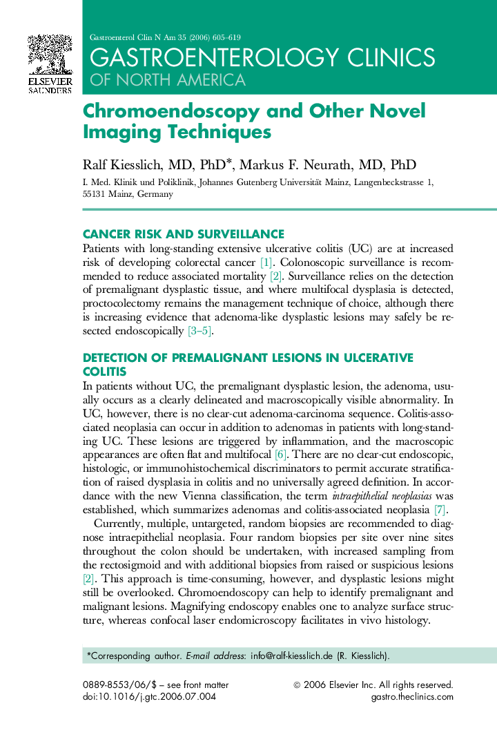 Chromoendoscopy and Other Novel Imaging Techniques