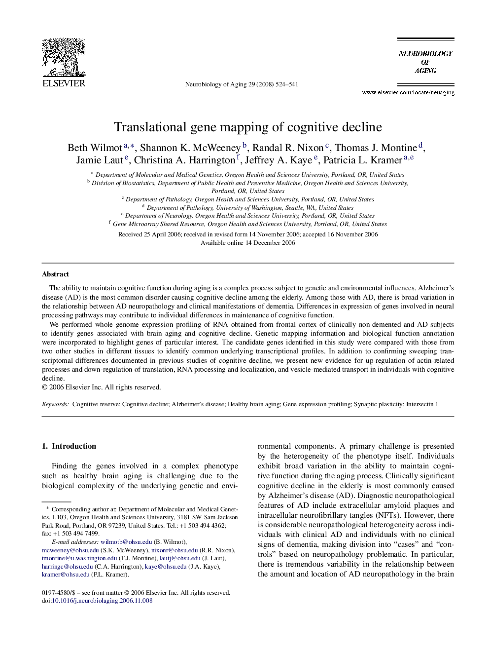 Translational gene mapping of cognitive decline