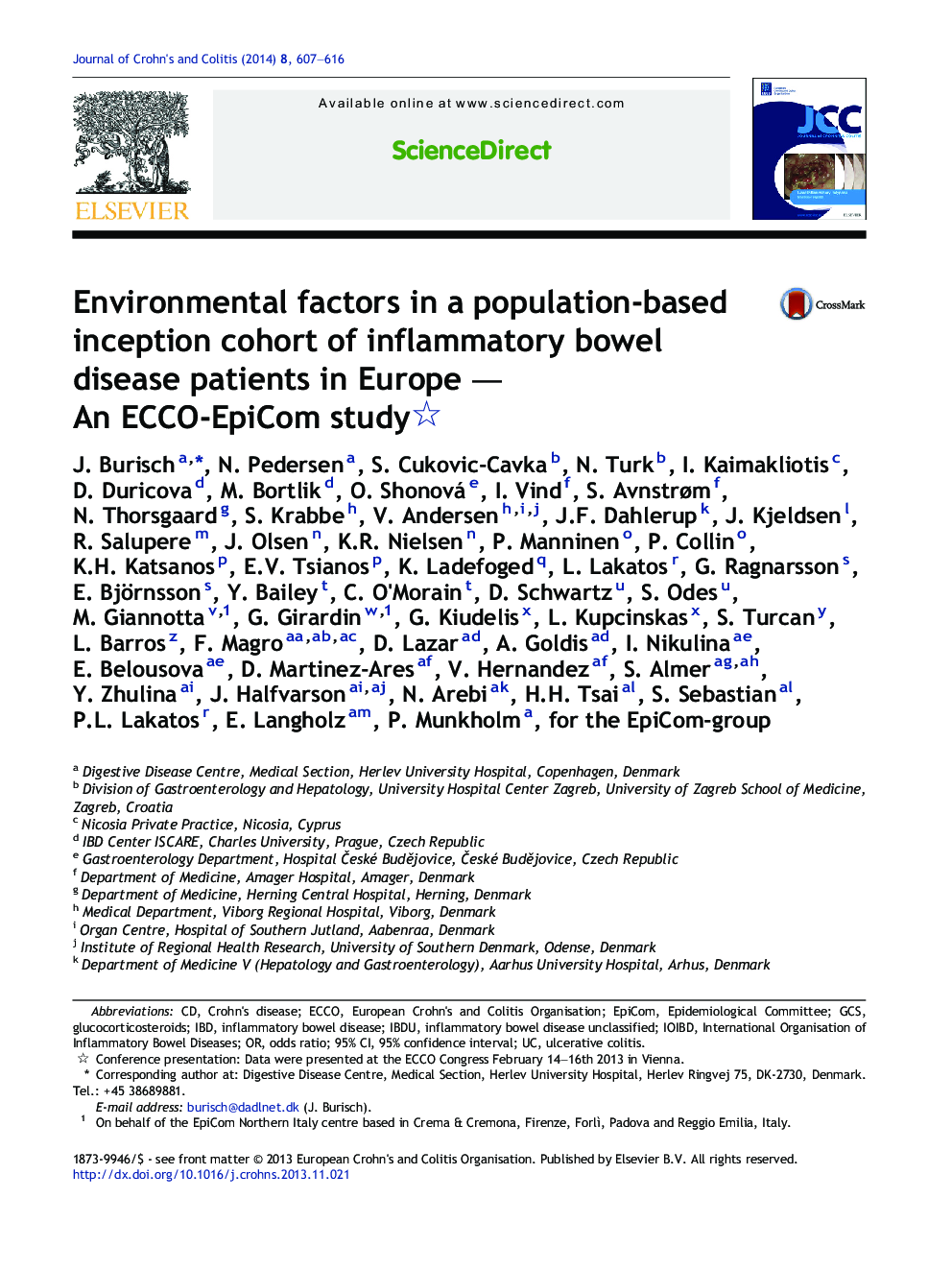 Environmental factors in a population-based inception cohort of inflammatory bowel disease patients in Europe — An ECCO-EpiCom study 