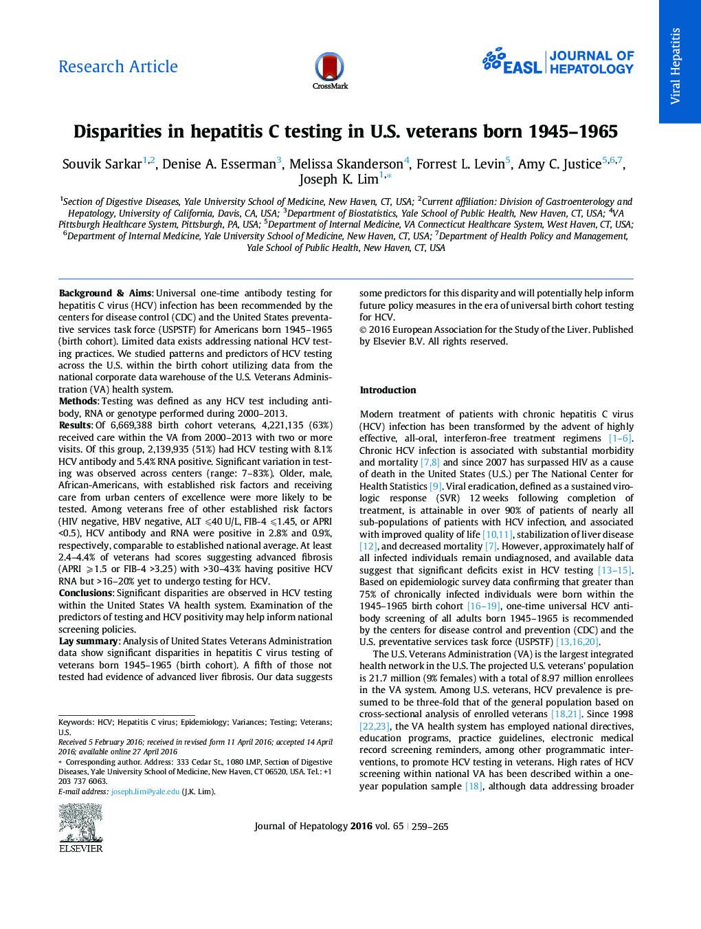 نابرابری ها در تست هپاتیت C در جانبازان ایالات متحده متولد 1945-1965