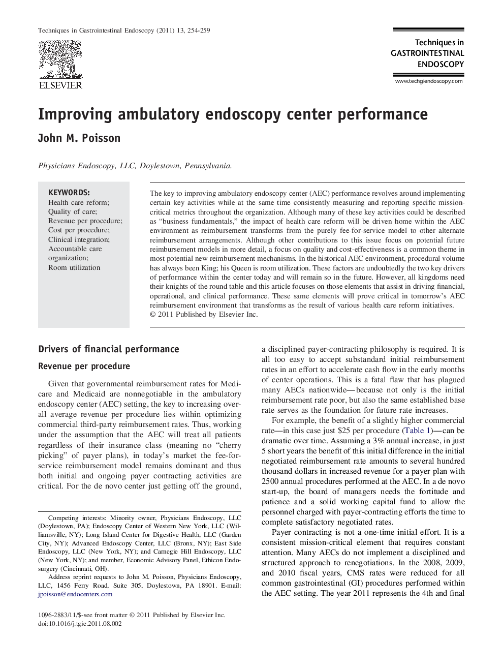 Improving ambulatory endoscopy center performance