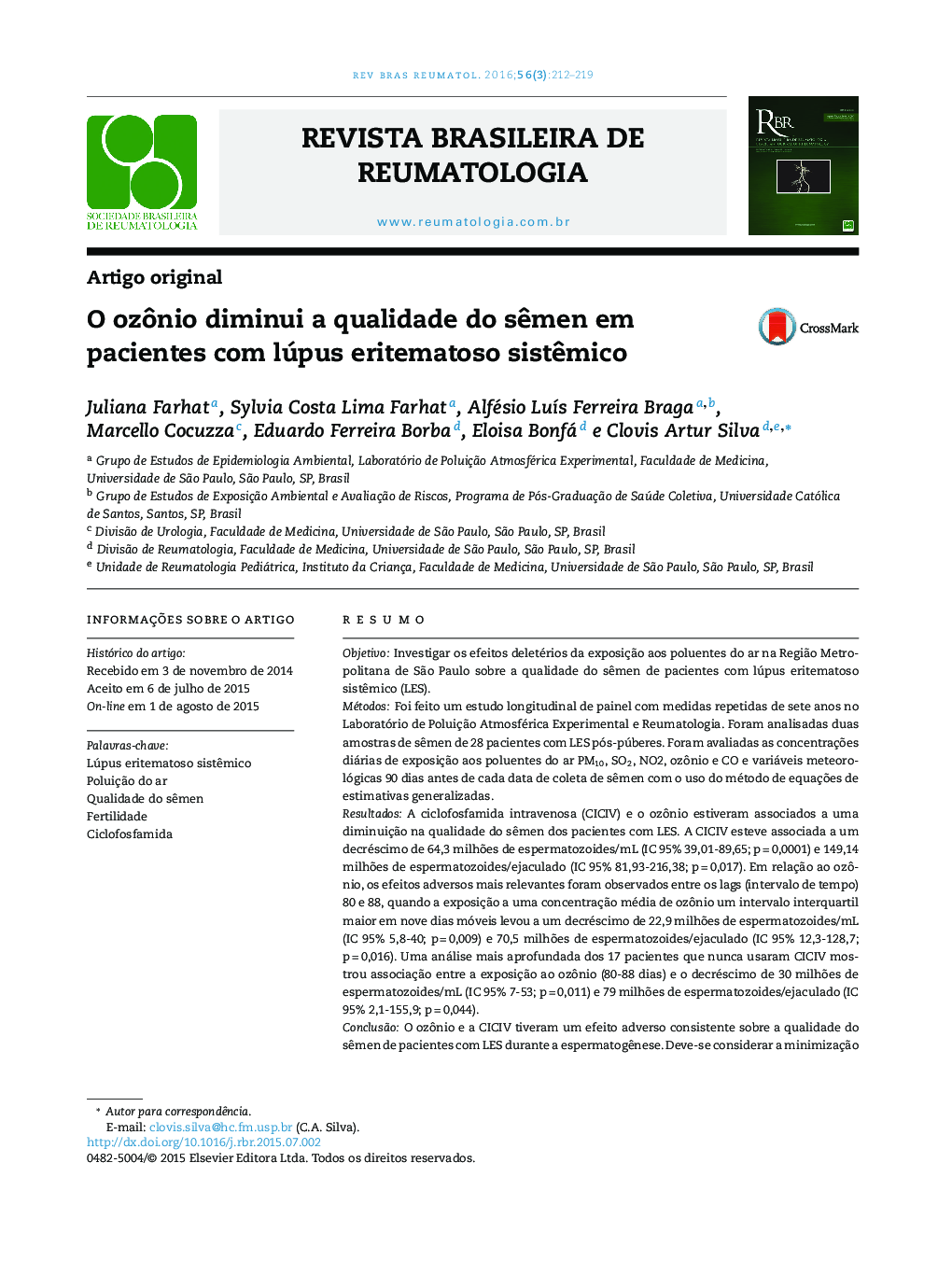 O ozônio diminui a qualidade do sêmen em pacientes com lúpus eritematoso sistêmico