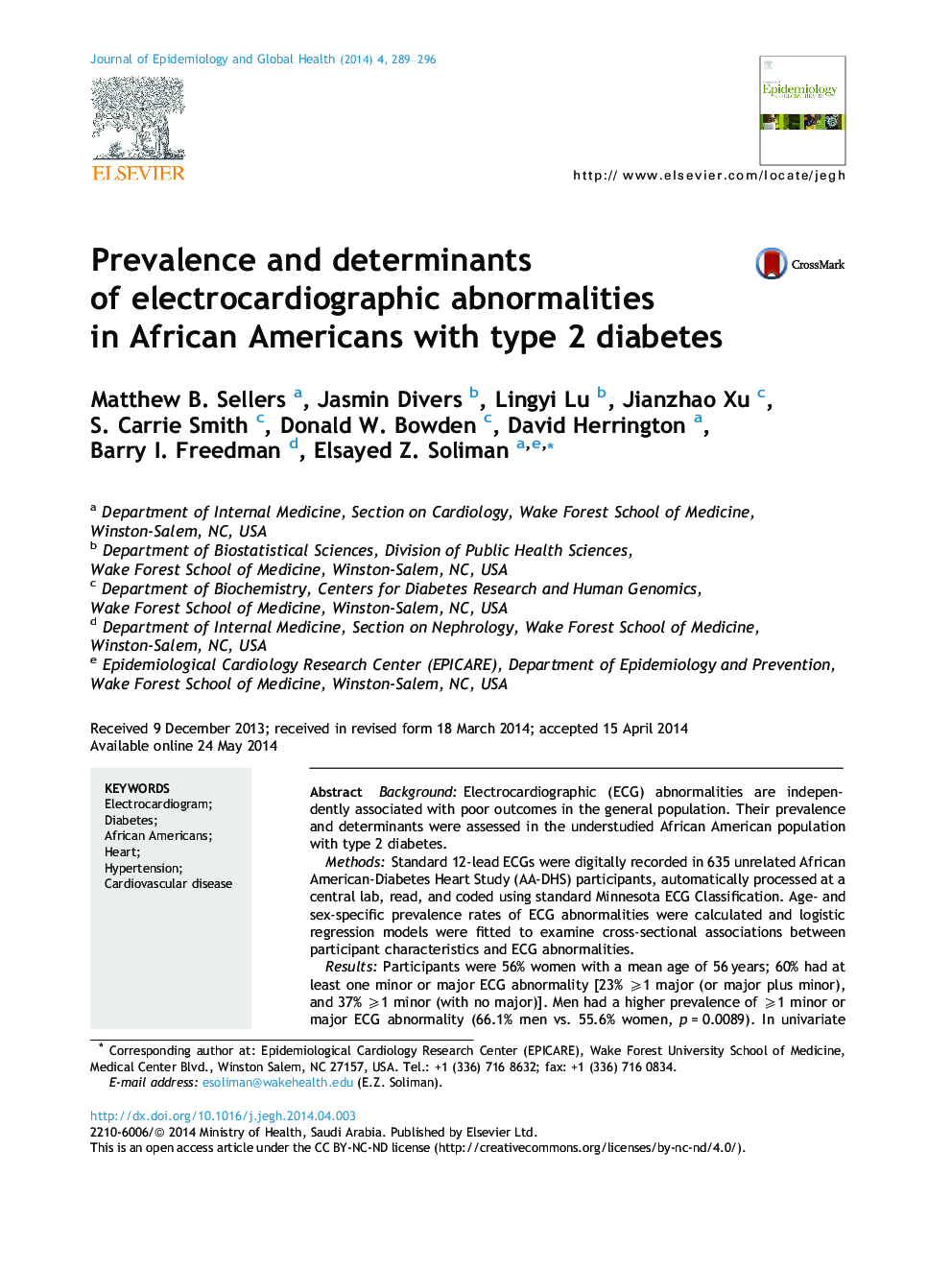 شیوع و عوامل موثر بر اختلالات الکتروکاردیوگرافی در آمریکایی های آفریقایی تبار مبتلا به دیابت نوع 2