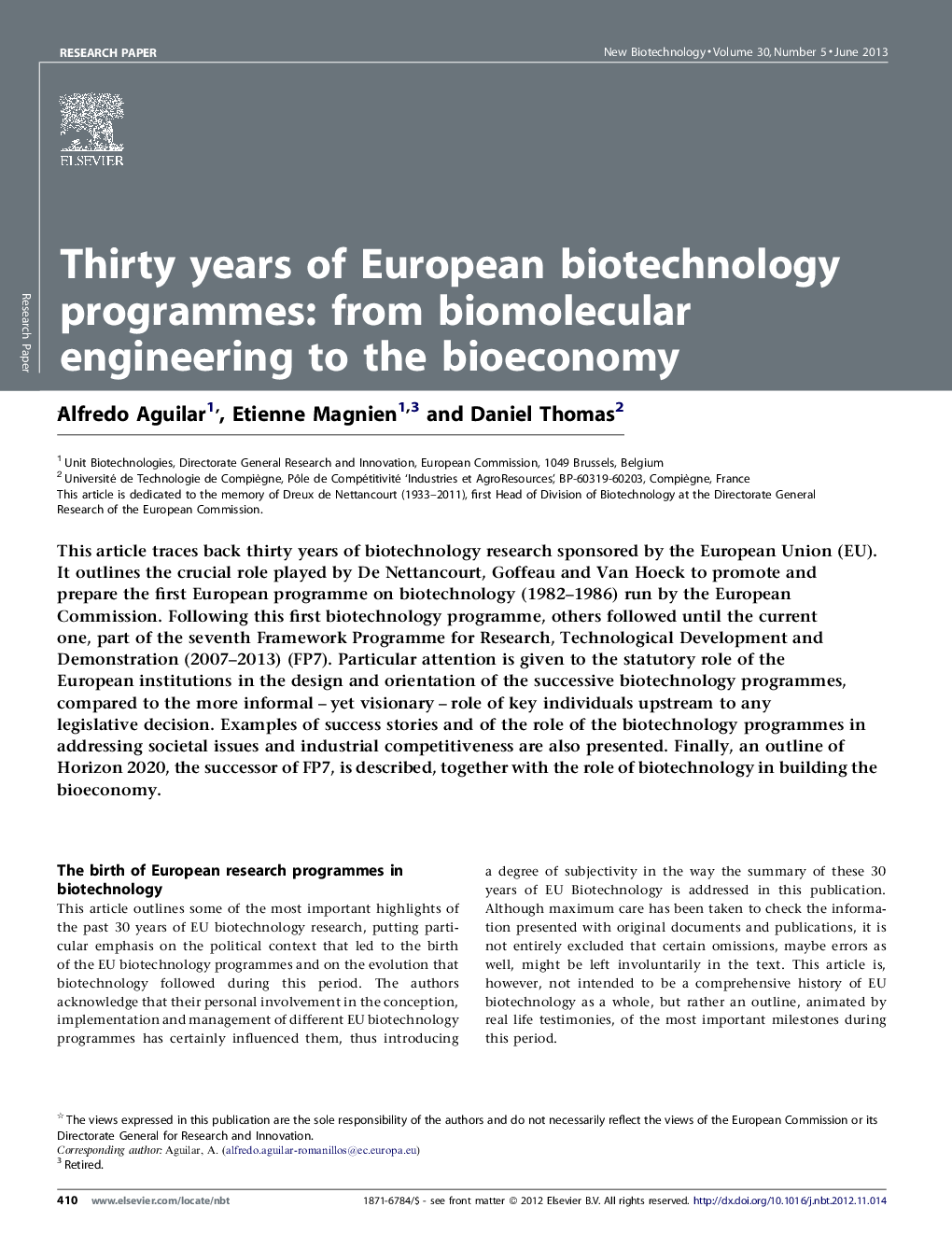 Thirty years of European biotechnology programmes: from biomolecular engineering to the bioeconomy 
