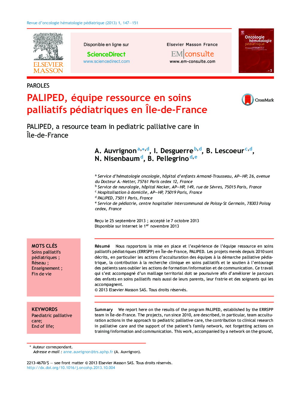 PALIPED, équipe ressource en soins palliatifs pédiatriques en Ãle-de-France
