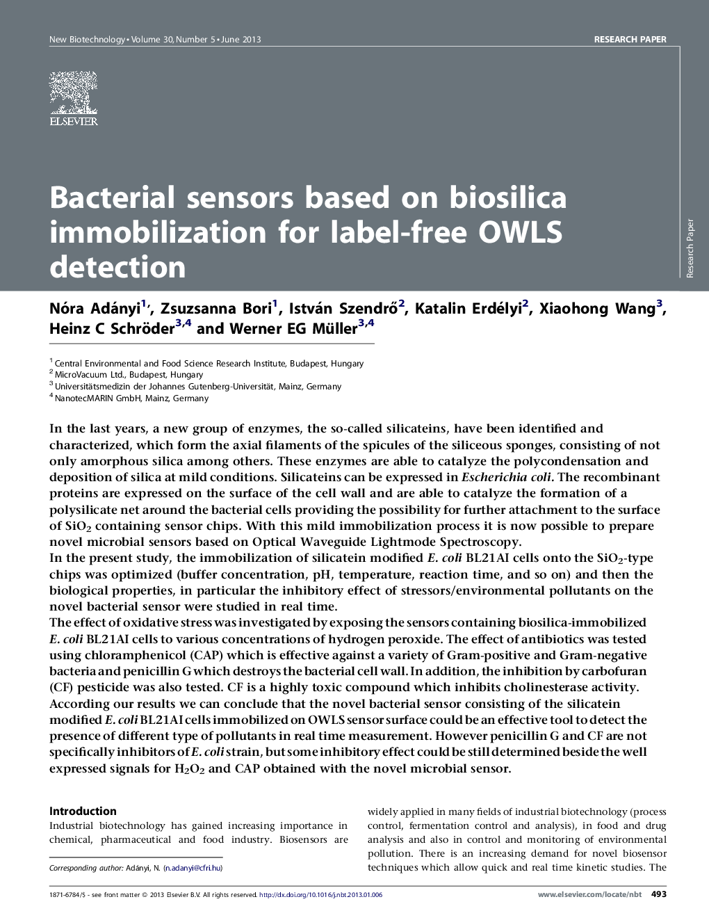 Bacterial sensors based on biosilica immobilization for label-free OWLS detection