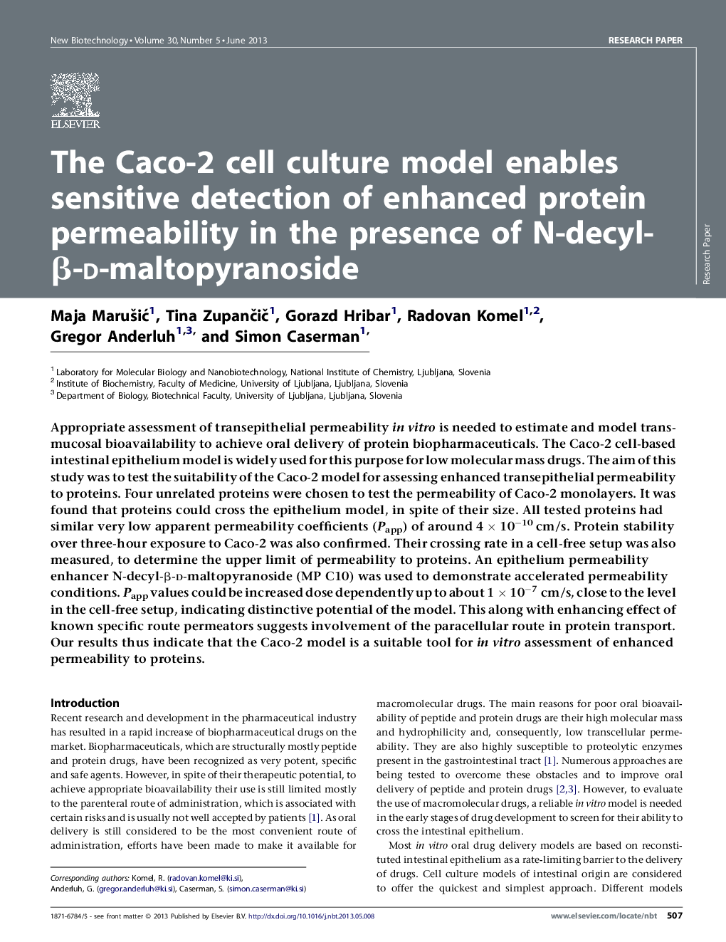 The Caco-2 cell culture model enables sensitive detection of enhanced protein permeability in the presence of N-decyl-β-d-maltopyranoside