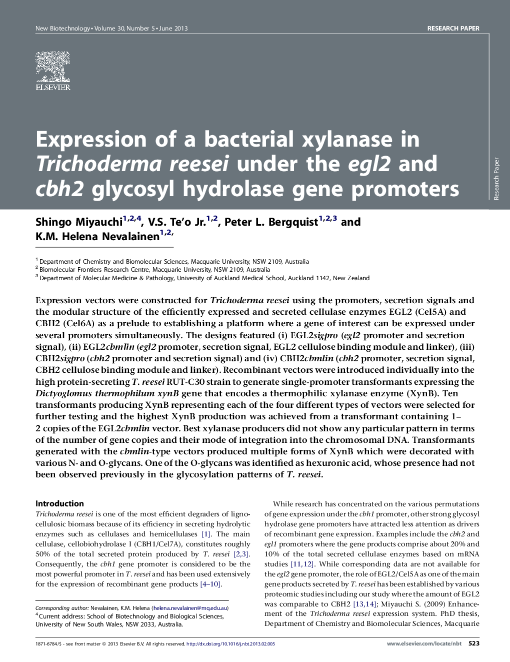 Expression of a bacterial xylanase in Trichoderma reesei under the egl2 and cbh2 glycosyl hydrolase gene promoters