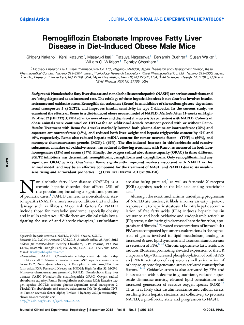 Remogliflozin Etabonate Improves Fatty Liver Disease in Diet-Induced Obese Male Mice