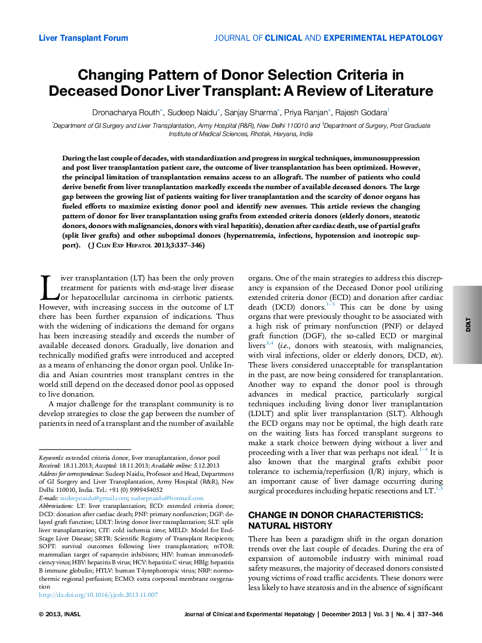 Changing Pattern of Donor Selection Criteria in Deceased Donor Liver Transplant: A Review of Literature